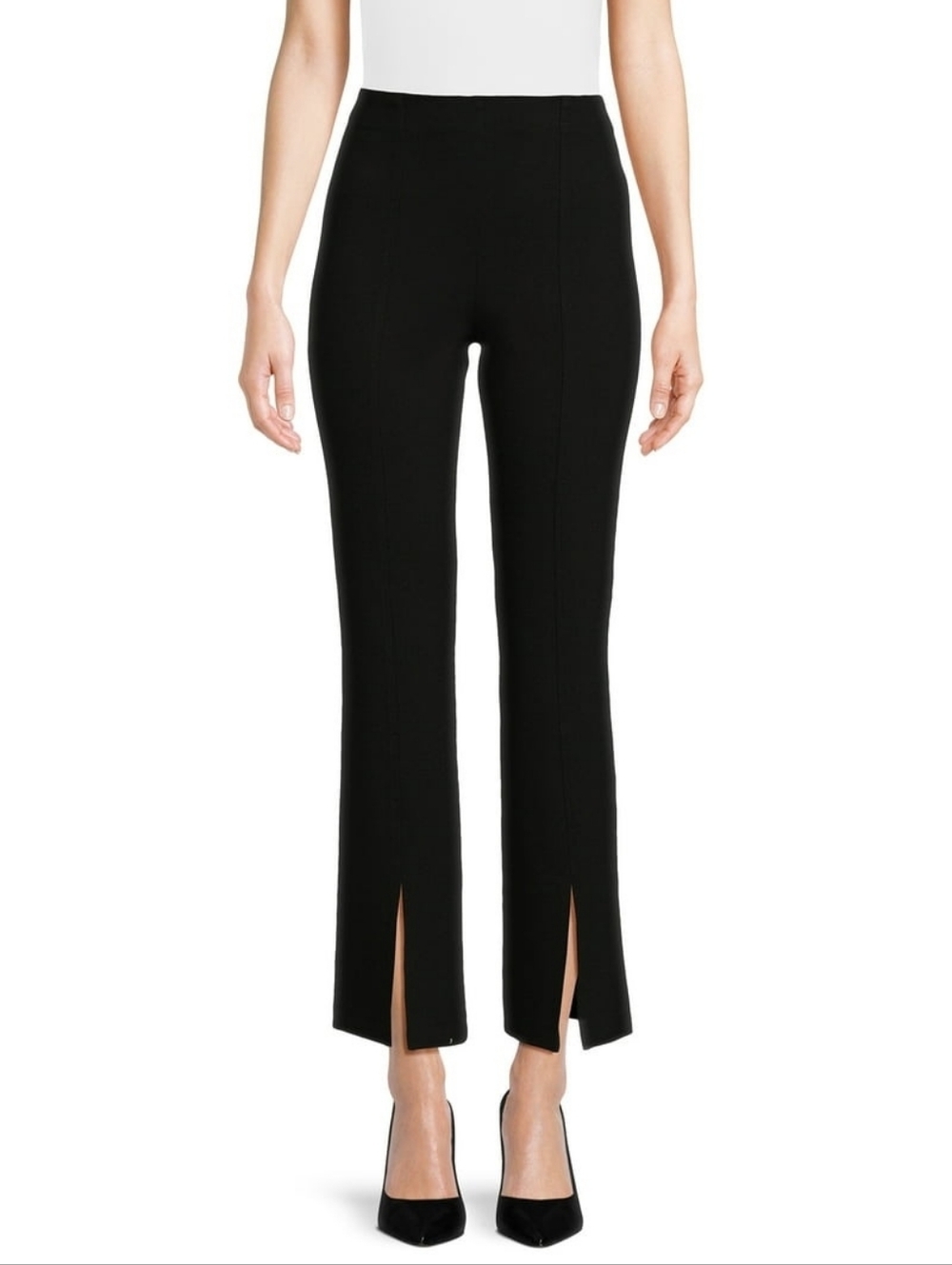NWT Time & Tru Black Ponte Bootcut Pants Front Slit XS 0-2 Pull On